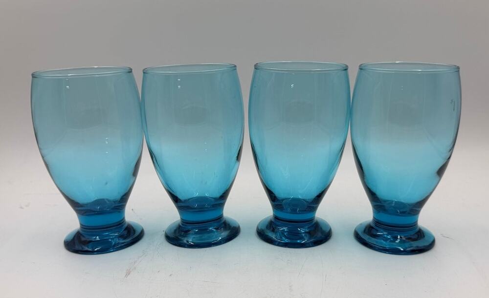 Vintage Libbey Blue Footed Beer Glasses - Mid-Century Barware, Set of 4